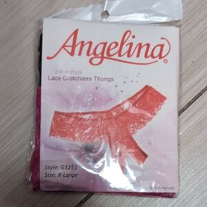 BRAND NEW IN BAG Angelina Lace Crotchless Thongs 2-Pack